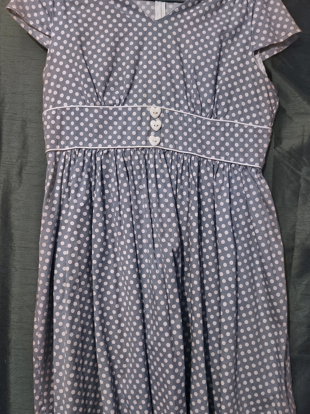Women's Polka Dot Light Blue Dress with Heart Buttons